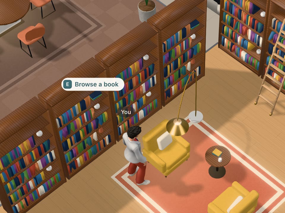 The library: rows of shelves with a Browse a book prompt